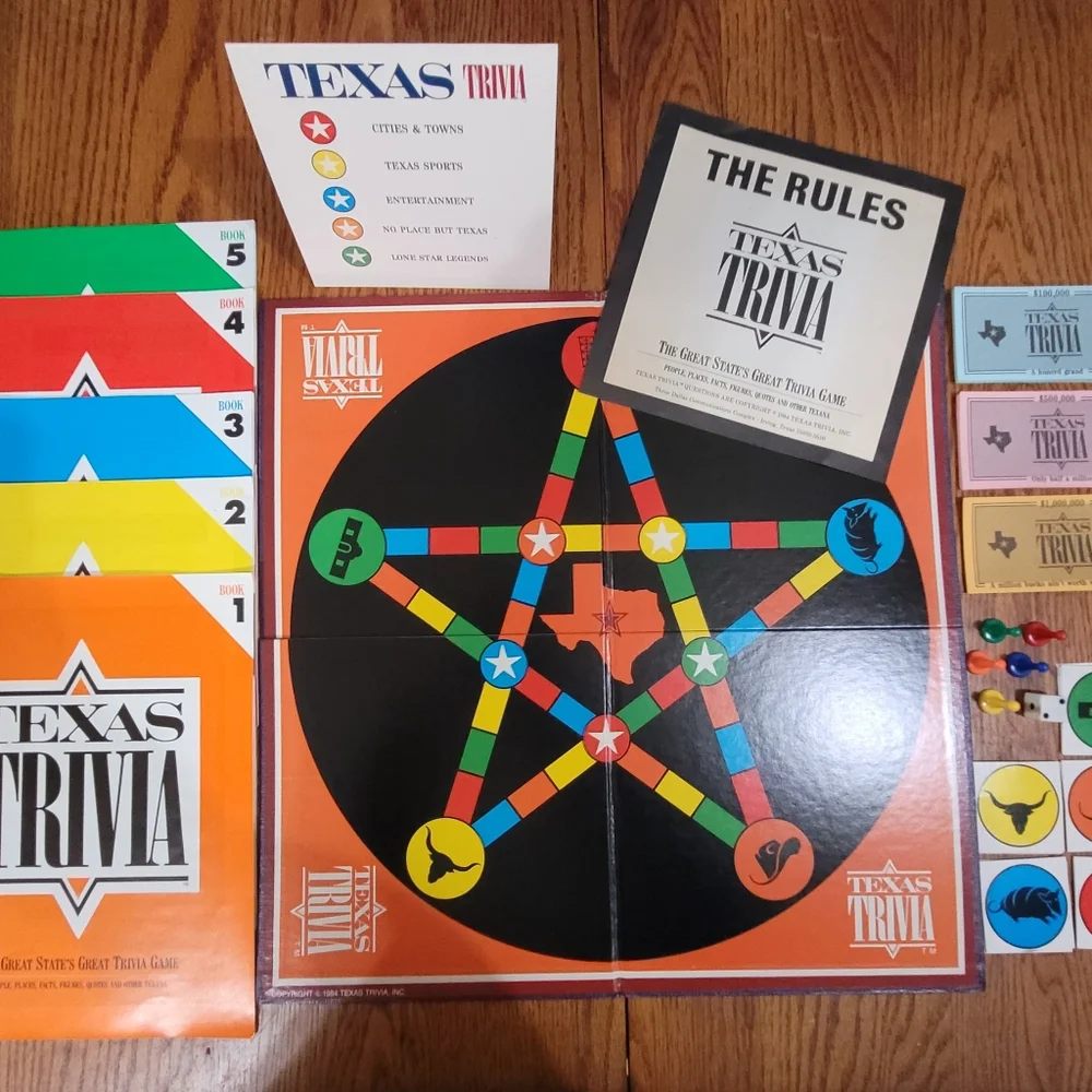 Vintage 1984 Texas Trivia Board Game Complete